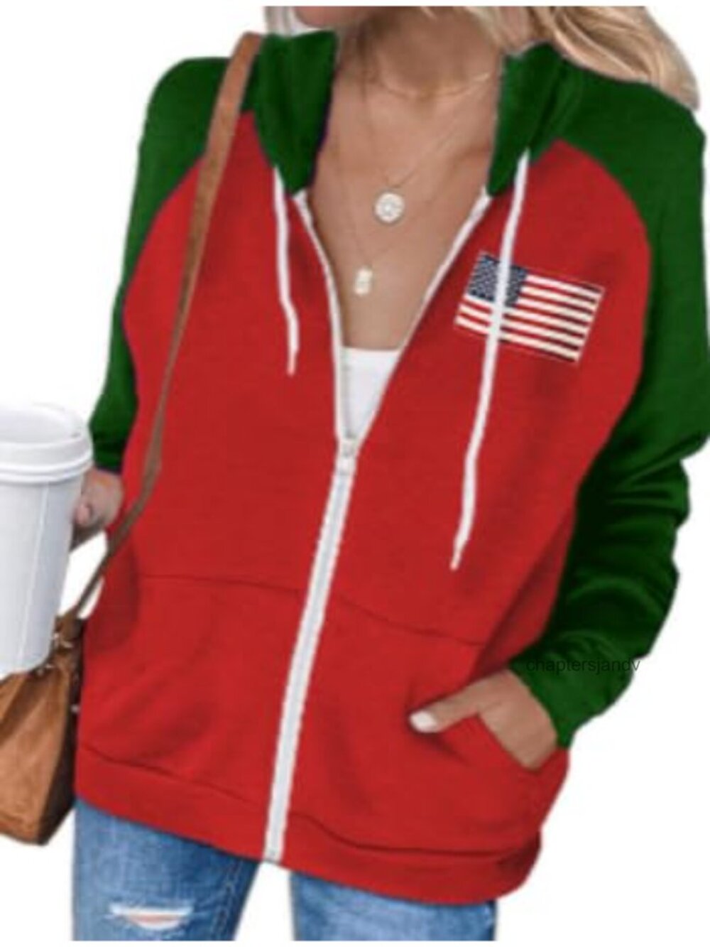 Full Zip Up American Flag Hoodie Women's Long Sleeve Cotton Sweatshirt